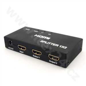 HDMI splitter 1-2 portů kovový s napájecím adaptérem, 3D, FULL HD