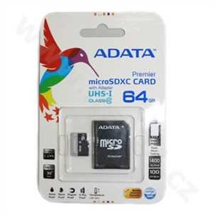 ADATA MicroSDXC Premier 64GB + SD adaptér (AUSDX64GUICL10-RA1)
