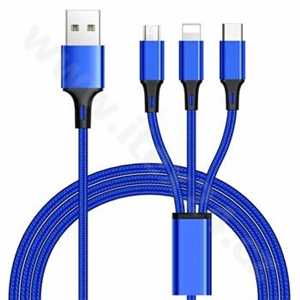 3 in 1 USB kabel, 3 konektory USB typ C + micro USB + Lightning pro Apple, 1.2m