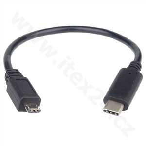 PremiumCord Adaptér USB-C/male - USB 2.0 microUSB/male, 0,2m
