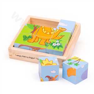 Bigjigs Toys Obrázkové kostky kubusy Dinosauři 9 kostek