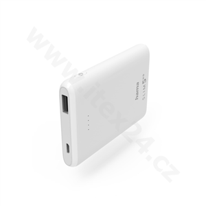 Hama SLIM 5HD, powerbank, 5000 mAh, 1 A, výstup: USB-A, bílá